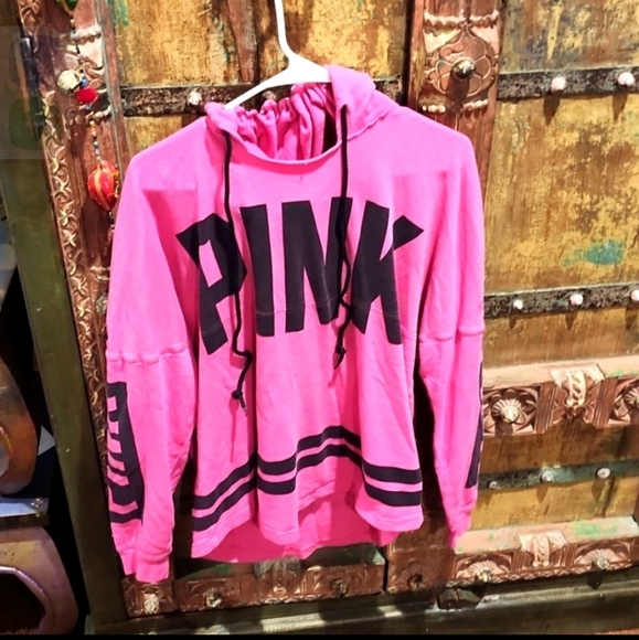 PINK Victoria's Secret Tops - Vtg Victoria Secret PINK Big Logo Large Hoodie Super Unique Size Large & Pink